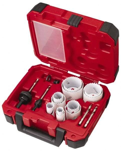 Milwaukee Tool - 15 Piece, 3/4" to 2-1/2" Saw Diam, General Purpose Hole Saw Kit - Bi-Metal, Toothed Edge, Pilot Drill Model No. 49-56-8010, Includes 11 Hole Saws - Eagle Tool & Supply