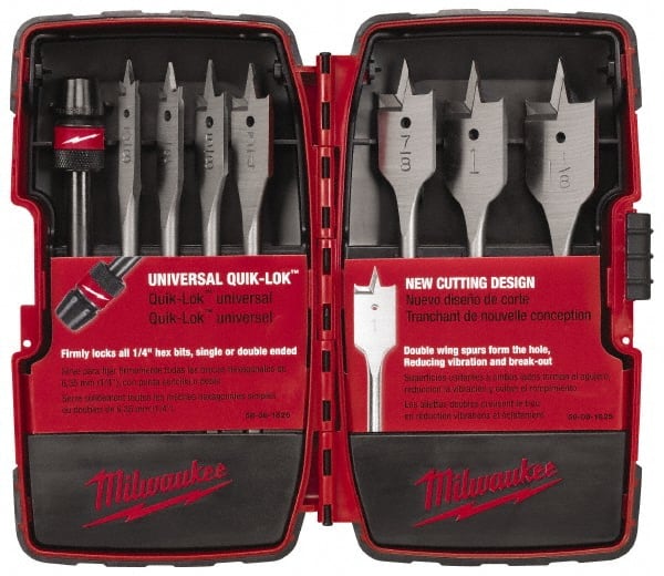 Milwaukee Tool - 3/8 to 1-1/8", Bright Finish, Carbon Steel Spade Drill Bit Set - Eagle Tool & Supply