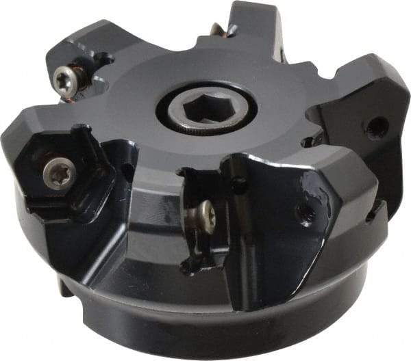 Kennametal - 2-1/2" Cut Diam, 3" Arbor Hole, 4.51mm Max Depth of Cut, 45° Indexable Chamfer & Angle Face Mill - 6 Inserts, HNGJ 535-GD Insert, Right Hand Cut, 6 Flutes, Through Coolant, Series KSHR - Eagle Tool & Supply