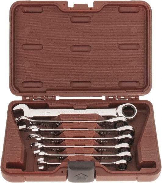 Paramount - 7 Piece, 10mm to 18mm, Ratcheting Combination Wrench Set - Metric Measurement Standard, Full Polish Chrome Finish, Comes in Blow Molded Case - Eagle Tool & Supply