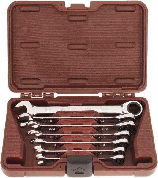 Paramount - 7 Piece, 3/8" to 3/4", Ratcheting Combination Wrench Set - Inch Measurement Standard, Full Polish Chrome Finish, Comes in Blow Molded Case - Eagle Tool & Supply