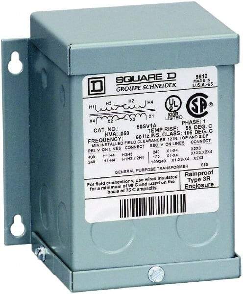 Square D - 120 x 240 Input Volt, 12/24 Output Volt, 60 Hz, 3R NEMA Rated, Buck Boost Transformer - 1 Phase, RoHS Compliant - Eagle Tool & Supply