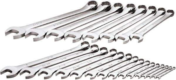 SK - 23 Piece, 1/4" to 1-1/2", 12 Point Combination Wrench Set - Inch Measurement Standard, Chrome Finish, Comes in Rack - Eagle Tool & Supply