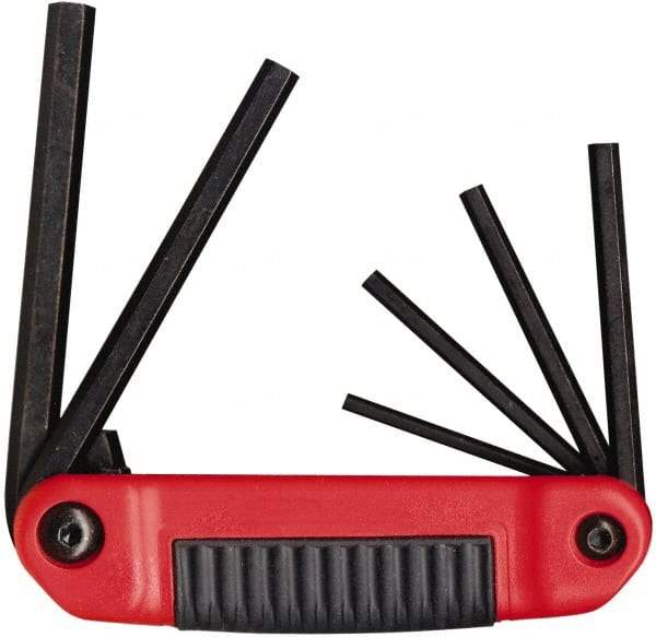 Eklind - 6 Piece Fold-Up Hex Key Set - Hex Range 5/32 to 3/8", Chrome Alloy Steel - Eagle Tool & Supply
