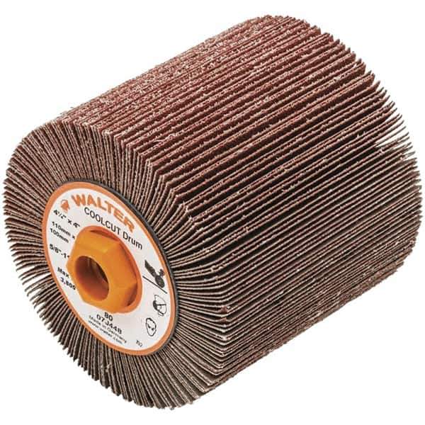 WALTER Surface Technologies - 4-1/4" Diam 80 Grit Aluminum Oxide Unmounted Flap Wheel - 5/8-11 Threaded Hole, 4" Wide, Coated, Grade Medium, 3,800 Max RPM - Eagle Tool & Supply