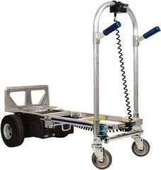 Wesco Industrial Products - 1,200 Lb Capacity 51-3/4" OAH Battery Powered Convertible Hand Truck - 18 x 7-1/2" Base Plate, Dual Grip/Loop Handle, Aluminum, Full Pneumatic Wheels - Eagle Tool & Supply
