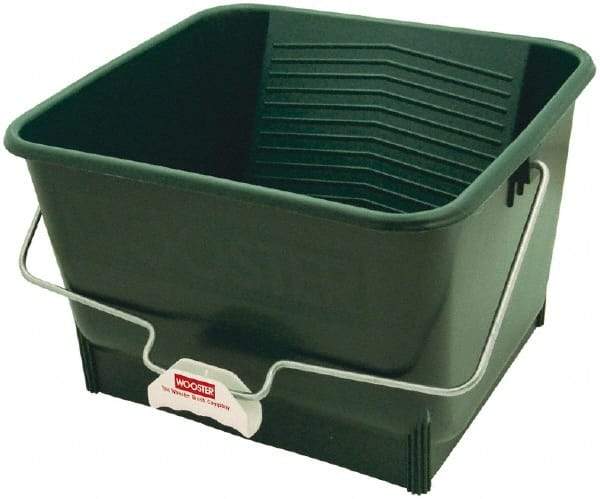 Wooster Brush - 4 Gal, 9" High, Polypropylene Square Green Single Pail - Handle Included, 13-1/2" Top Length x 15" Top Width - Eagle Tool & Supply