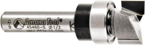 Amana Tool - 1/2" Cut Diam, 1/4" Length of Cut, 2 Flute Pattern-Cutting Edge Profile Router Bit - Solid Carbide, 1/4" Shank Diam, 1-5/8" OAL, Uncoated - Eagle Tool & Supply