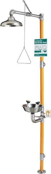 PRO-SAFE - 1-1/4" Inlet, 20 GPM shower Flow, Drench shower, Eye & Face Wash Station - Bowl, Triangular Pull Rod & Push Flag Activated, Stainless Steel Pipe, Stainless Steel Shower Head, 3 GPM Bowl Flow, Corrosion Resistant, Top or Mid Supply - Eagle Tool & Supply