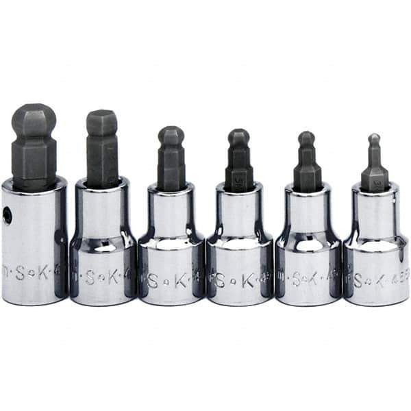 SK - 6 Piece 3/8" Drive Inch Ball Hex Bit Socket Set - 5/32 to 3/8" Hex - Eagle Tool & Supply