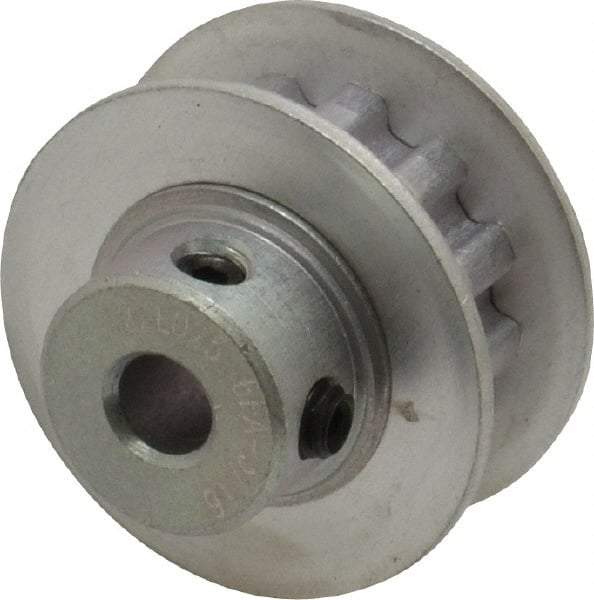 Power Drive - 12 Tooth, 3/16" Inside x 0.744" Outside Diam, Hub & Flange Timing Belt Pulley - 1/4" Belt Width, 0.764" Pitch Diam, 0.438" Face Width, Aluminum - Eagle Tool & Supply