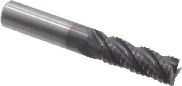 Guhring - 3/8" Diam, Coarse Pitch, 1" LOC, 4 Flute Solid Carbide Roughing Square End Mill - Nano-A Finish, 2-1/2" OAL, 3/8" Shank Diam, Single End, Centercutting - Eagle Tool & Supply