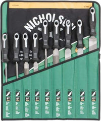 Nicholson - 9 Piece American Pattern File Set - 6", 8", 10", 12" Long, Bastard Coarseness, Set Includes Flat, Half Round, Mill, Round, Slim Taper - Eagle Tool & Supply