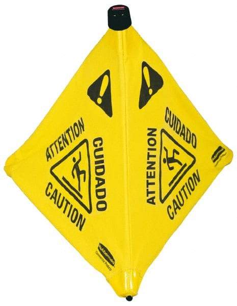 Rubbermaid - Caution, 21" Wide x 30" High, Plastic Floor Sign - POP-UP, Black on Yellow, For Accident Prevention - Eagle Tool & Supply