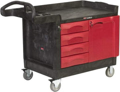 Rubbermaid - 750 Lb Capacity, 4 Shelf Mobile Cabinet - 27-7/8" Wide x 50-3/4" Deep x 29" High, Polypropylene, Red/Black - Eagle Tool & Supply