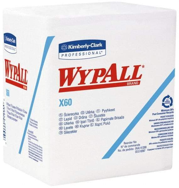 WypAll - X60 1/4 Fold Shop Towel/Industrial Wipes - Poly Pack, 12-1/2" x 12" Sheet Size, White - Eagle Tool & Supply