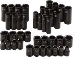 SK - 40 Piece 3/8" Drive Standard Socket Set - 6 Points, 5/16 to 3/4", 8 to 19mm, Inch/Metric Measurement Standard - Eagle Tool & Supply