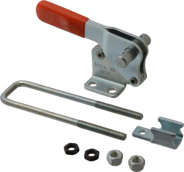 Lapeer - 1,000 Lb Capacity, Vertical, U Hook, Flanged Base, Carbon Steel Pull Action Latch Clamp - 2" Drawing Movement, 4" OAL, Straight Handle - Eagle Tool & Supply