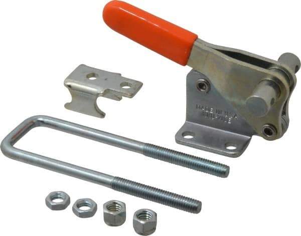 Lapeer - 2,000 Lb Capacity, Vertical, U Hook, Flanged Base, Carbon Steel Pull Action Latch Clamp - 2-1/2" Drawing Movement, 5.21" OAL, Straight Handle - Eagle Tool & Supply