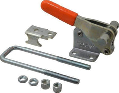 Lapeer - 2,000 Lb Capacity, Vertical, U Hook, Flanged Base, Carbon Steel Pull Action Latch Clamp - 2-1/2" Drawing Movement, 5.21" OAL, Straight Handle - Eagle Tool & Supply