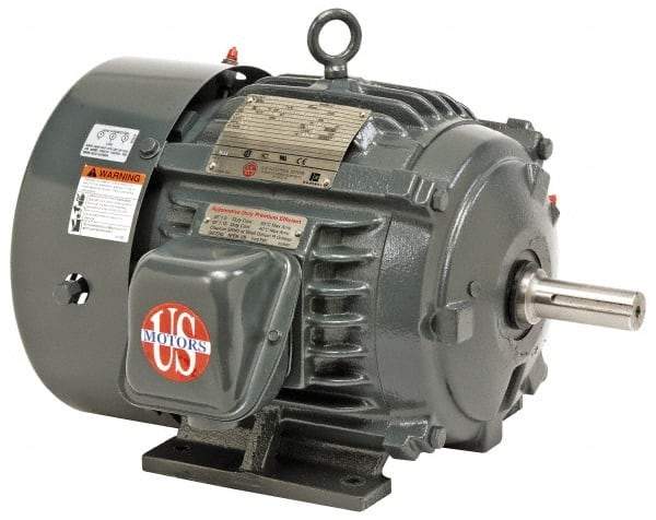 US Motors - 40 hp, TEFC Enclosure, No Thermal Protection, 3,555 RPM, 460 Volt, 60 Hz, Three Phase Premium Efficient Motor - Size 364 Frame, Rigid Mount, 1 Speed, Ball Bearings, 46 Full Load Amps, F Class Insulation, Reversible - Eagle Tool & Supply