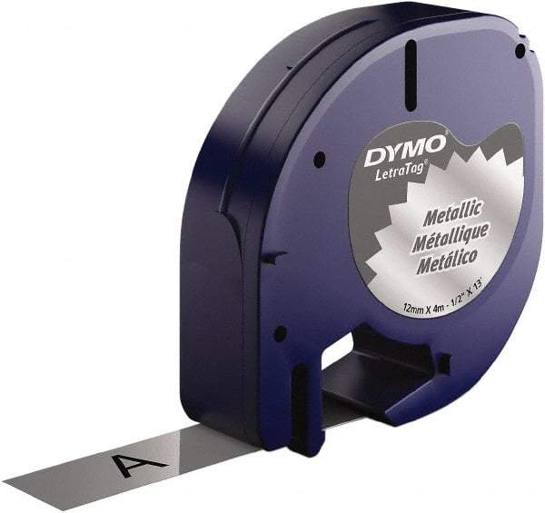 Dymo - 1/2" Wide x 156" Long, Black on Silver Metallic Tape - For DYMO Letratag Printers - Eagle Tool & Supply