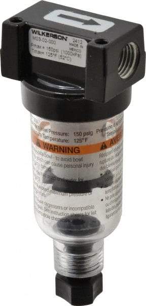 Wilkerson - 1/4" Port Coalescing Filter - Polycarbonate Bowl, Manual Drain, 150 Max psi, 1.69" Wide x 4.21" High - Eagle Tool & Supply