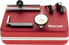 Starrett - 7 Piece, 0" to 0.01" Measuring Range, 1-3/8" Dial Diam, 0-5-0 Dial Reading, White Dial Test Indicator Kit - 13/16" Contact Point Length, 2mm Ball Diam, 0.0001" Dial Graduation - Eagle Tool & Supply