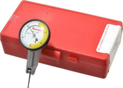 Starrett - 0.06 Inch Range, 0.0005 Inch Dial Graduation, Horizontal Dial Test Indicator - 1-3/8 Inch White Dial, 0-15-0 Dial Reading - Eagle Tool & Supply