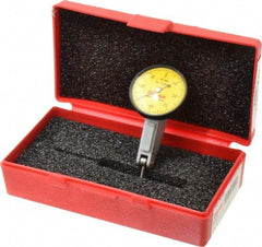 Starrett - 0.8 mm Range, 0.01 mm Dial Graduation, Horizontal Dial Test Indicator - 1-3/8 Inch Yellow Dial, 0-40-0 Dial Reading - Eagle Tool & Supply