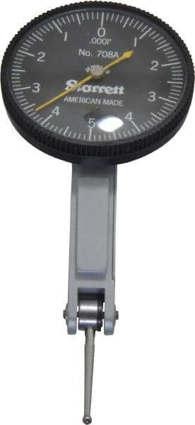 Starrett - 7 Piece, 0" to 0.01" Measuring Range, 1-3/8" Dial Diam, 0-5-0 Dial Reading, Black Dial Test Indicator Kit - 13/16" Contact Point Length, 2mm Ball Diam, 0.0001" Dial Graduation - Eagle Tool & Supply