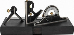 Starrett - 4 Piece, 12" Combination Square Set - 1/16, 1/32, 1/64 & 1/8" (4R) Graduation, Hardened Steel Blade, Cast Iron Center, Protractor & Square Head - Eagle Tool & Supply