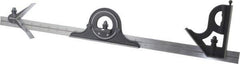 Starrett - 4 Piece, 24" Combination Square Set - 1/16, 1/32, 1/64 & 1/8" (4R) Graduation, Steel Blade, Cast Iron Center, Protractor & Square Head - Eagle Tool & Supply