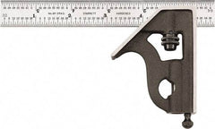Starrett - 2 Piece, 6" Combination Square Set - 1/16, 1/32, 1/64 & 1/8" (4R) Graduation, Hardened Steel Blade, Cast Iron Square Head - Eagle Tool & Supply