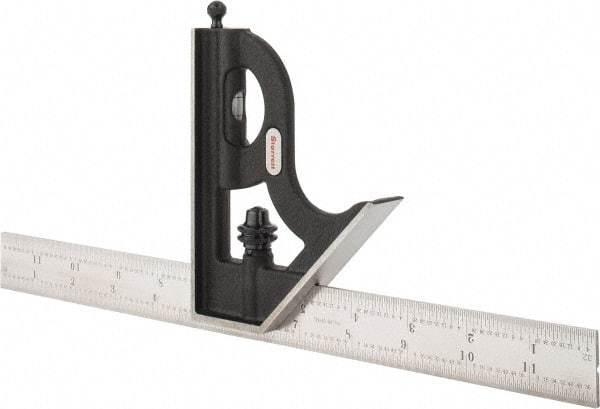 Starrett - 2 Piece, 12" Combination Square Set - 1/16, 1/32, 1/64 & 1/8" (4R) Graduation, Steel Blade, Cast Iron Square Head - Eagle Tool & Supply