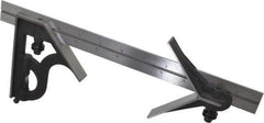Starrett - 3 Piece, 12" Combination Square Set - 1/16, 1/32, 1/64 & 1/8" (4R) Graduation, Steel Blade, Cast Iron Center & Square Head - Eagle Tool & Supply