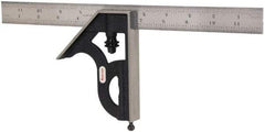 Starrett - 2 Piece, 12" Combination Square Set - 1/100, 1/32, 1/50 & 1/64" (16R) Graduation, Steel Blade, Cast Iron Square Head - Eagle Tool & Supply