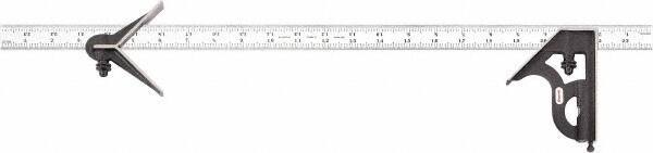 Starrett - 3 Piece, 24" Combination Square Set - 1/100, 1/32, 1/50 & 1/64" (16R) Graduation, Steel Blade, Cast Iron Center & Square Head - Eagle Tool & Supply