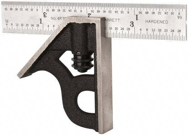 Starrett - 2 Piece, 4" Combination Square Set - 1/16, 1/32, 1/64 & 1/8" (4R) Graduation, Steel Blade, Cast Iron Square Head - Eagle Tool & Supply