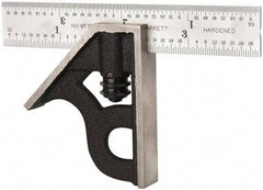 Starrett - 2 Piece, 4" Combination Square Set - 1/16, 1/32, 1/64 & 1/8" (4R) Graduation, Steel Blade, Cast Iron Square Head - Eagle Tool & Supply