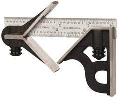 Starrett - 3 Piece, 4" Combination Square Set - 1/16, 1/32, 1/64 & 1/8" (4R) Graduation, Steel Blade, Cast Iron Center & Square Head - Eagle Tool & Supply