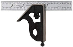 Starrett - 2 Piece, 6" Combination Square Set - 1/16, 1/32, 1/64 & 1/8" (4R) Graduation, Steel Blade, Cast Iron Square Head - Eagle Tool & Supply
