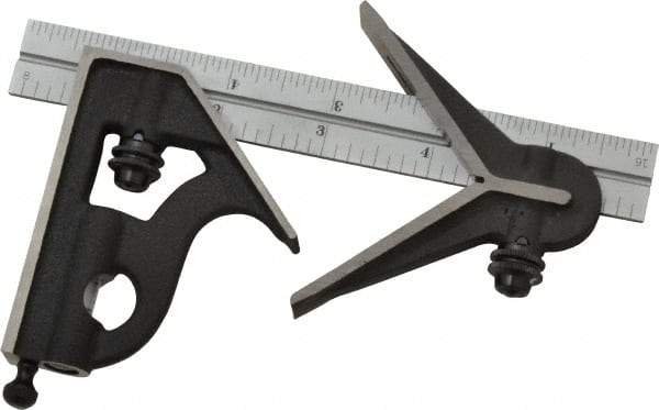 Starrett - 3 Piece, 6" Combination Square Set - 1/16, 1/32, 1/64 & 1/8" (4R) Graduation, Steel Blade, Cast Iron Center & Square Head - Eagle Tool & Supply
