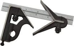 Starrett - 3 Piece, 6" Combination Square Set - 1/16, 1/32, 1/64 & 1/8" (4R) Graduation, Steel Blade, Cast Iron Center & Square Head - Eagle Tool & Supply