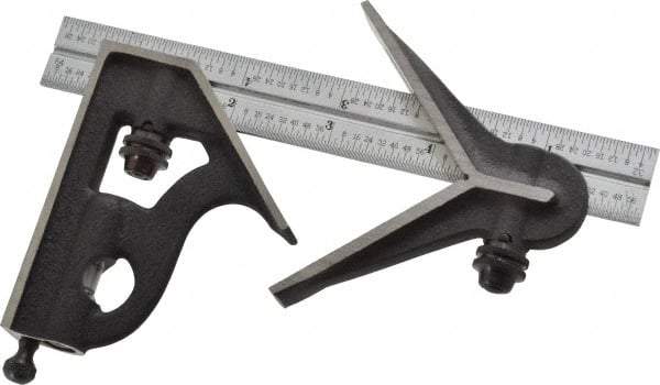 Starrett - 3 Piece, 6" Combination Square Set - 1/100, 1/32, 1/50 & 1/64" (16R) Graduation, Steel Blade, Cast Iron Center & Square Head - Eagle Tool & Supply
