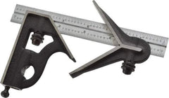 Starrett - 3 Piece, 6" Combination Square Set - 1/100, 1/32, 1/50 & 1/64" (16R) Graduation, Steel Blade, Cast Iron Center & Square Head - Eagle Tool & Supply