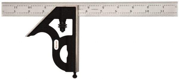 Starrett - 2 Piece, 12" Combination Square Set - 1/16, 1/32, 1/64 & 1/8" (4R) Graduation, Steel Blade, Cast Iron Square Head - Eagle Tool & Supply