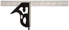 Starrett - 2 Piece, 12" Combination Square Set - 1/16, 1/32, 1/64 & 1/8" (4R) Graduation, Steel Blade, Cast Iron Square Head - Eagle Tool & Supply