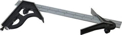 Starrett - 3 Piece, 12" Combination Square Set - 1/16, 1/32, 1/64 & 1/8" (4R) Graduation, Steel Blade, Cast Iron Center & Square Head - Eagle Tool & Supply