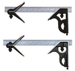 Starrett - 3 Piece, 24" Combination Square Set - 1/100, 1/32, 1/50 & 1/64" (16R) Graduation, Steel Blade, Cast Iron Center & Square Head - Eagle Tool & Supply